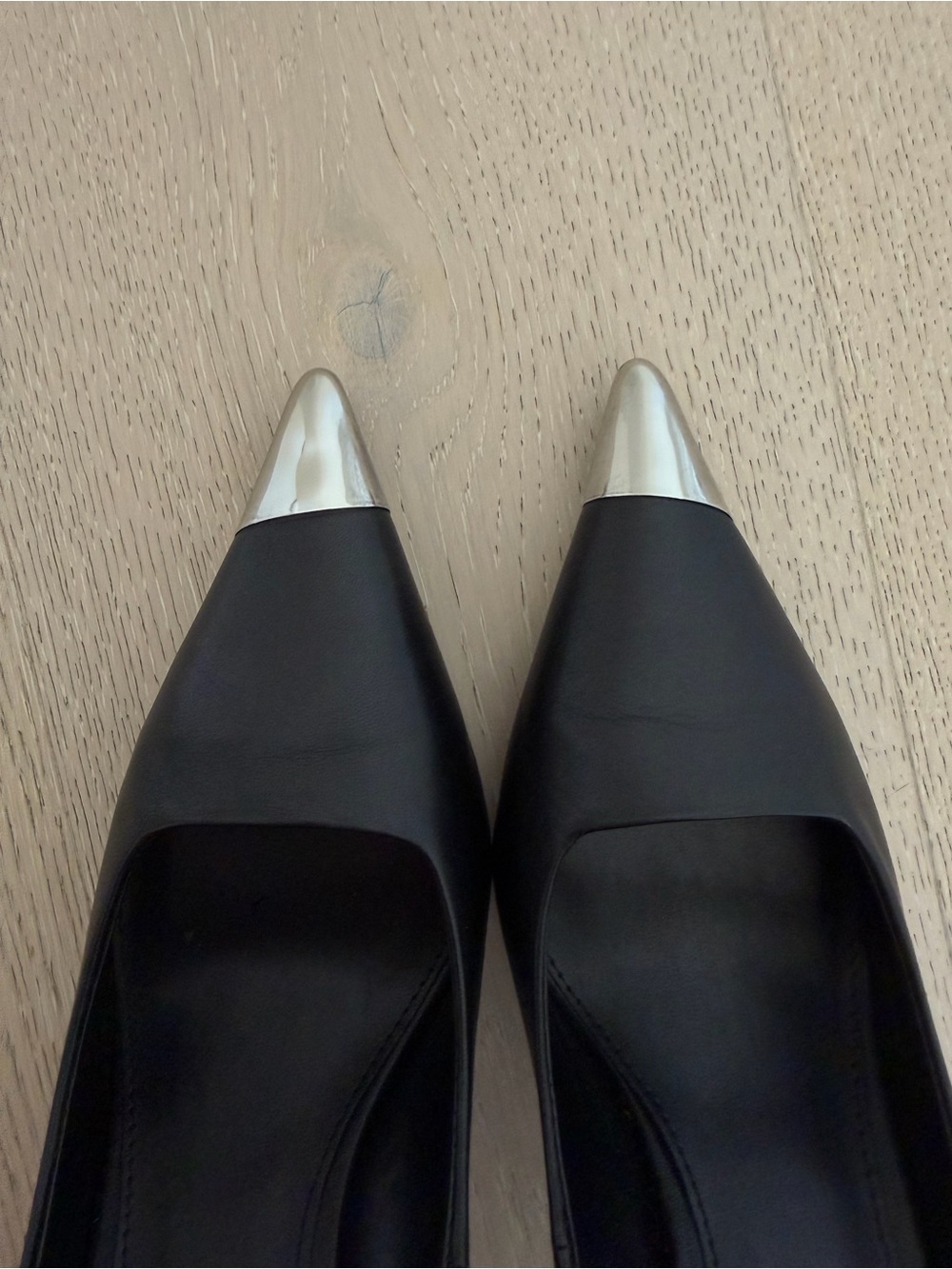 MANGO Black Pointed Toe Pumps with Metallic Toe - Picture 11 of 12